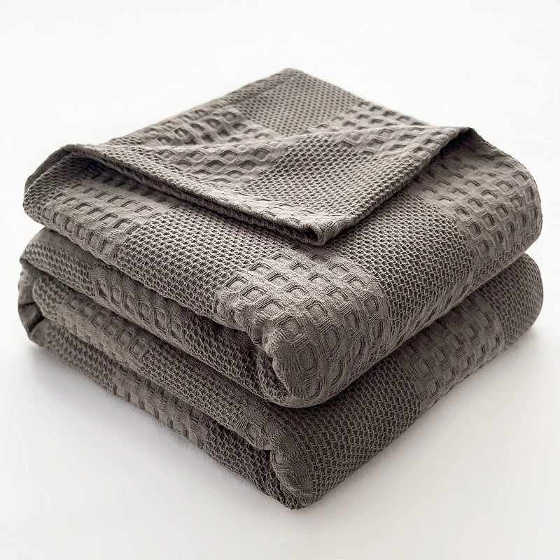100% Cotton Throw  Breathable Waffle Blanket