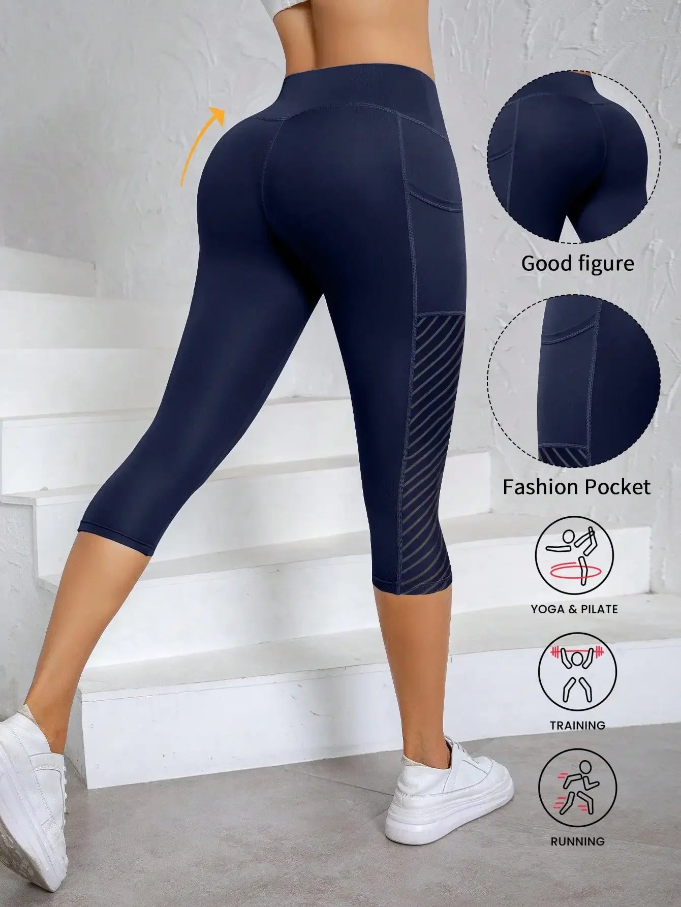 Women's High Waist Lifting Yoga Capri Pants With Pockets