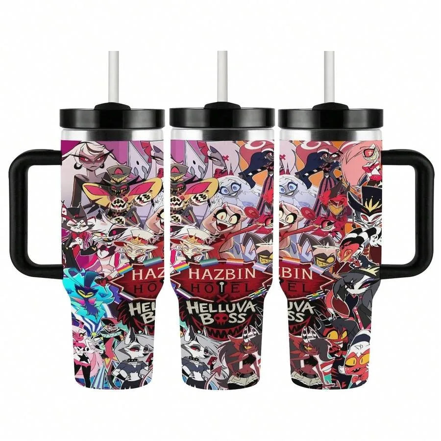 40ozv  Hazbin Insulated Tumbler With Handle And Straw Lid