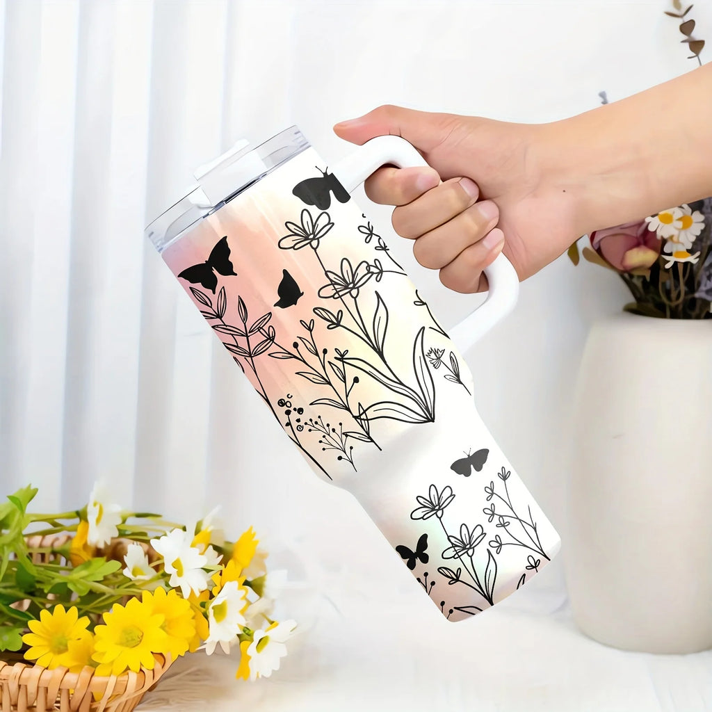40oz Stainless Steel Sports Water Bottle with Handle and Straw, Vacuum Insulated Tumbler with Lid, Large Capacity Drinkware for Home, Travel, Gift for Mom, Lover, Friends - Keeps Beverages Cold, Suitable for All Seasons