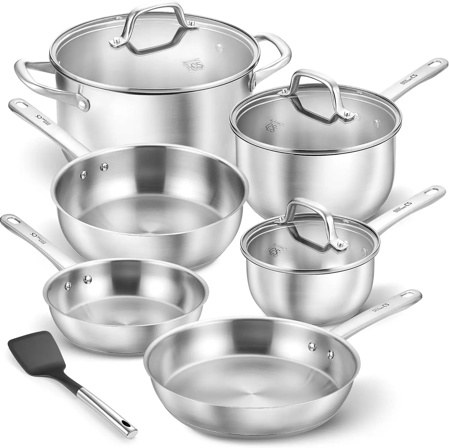 10 Piece Stainless Steel Pots and Pans Set,  Oven Safe to 450°F