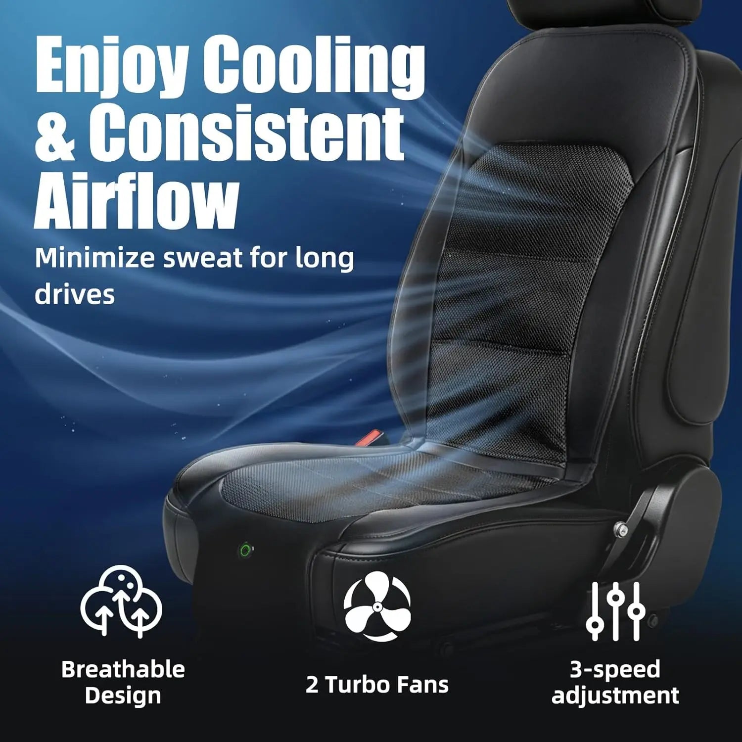 12V, 3Speed Air Cooled Seat Cushion, Universal Non Slip Breathable
