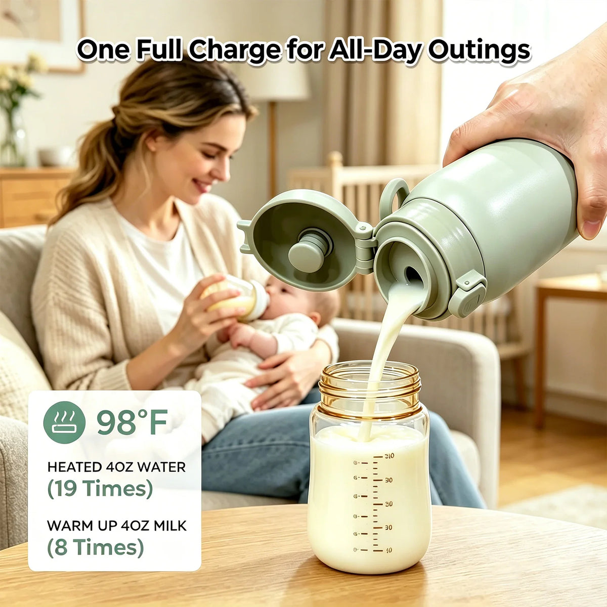 USB Rechargeable Heated Water Bottle 500ml Digital Display 55℃ Constant Temperature Large Battery Portable Cup for Travel Picnic Baby Milk Warming