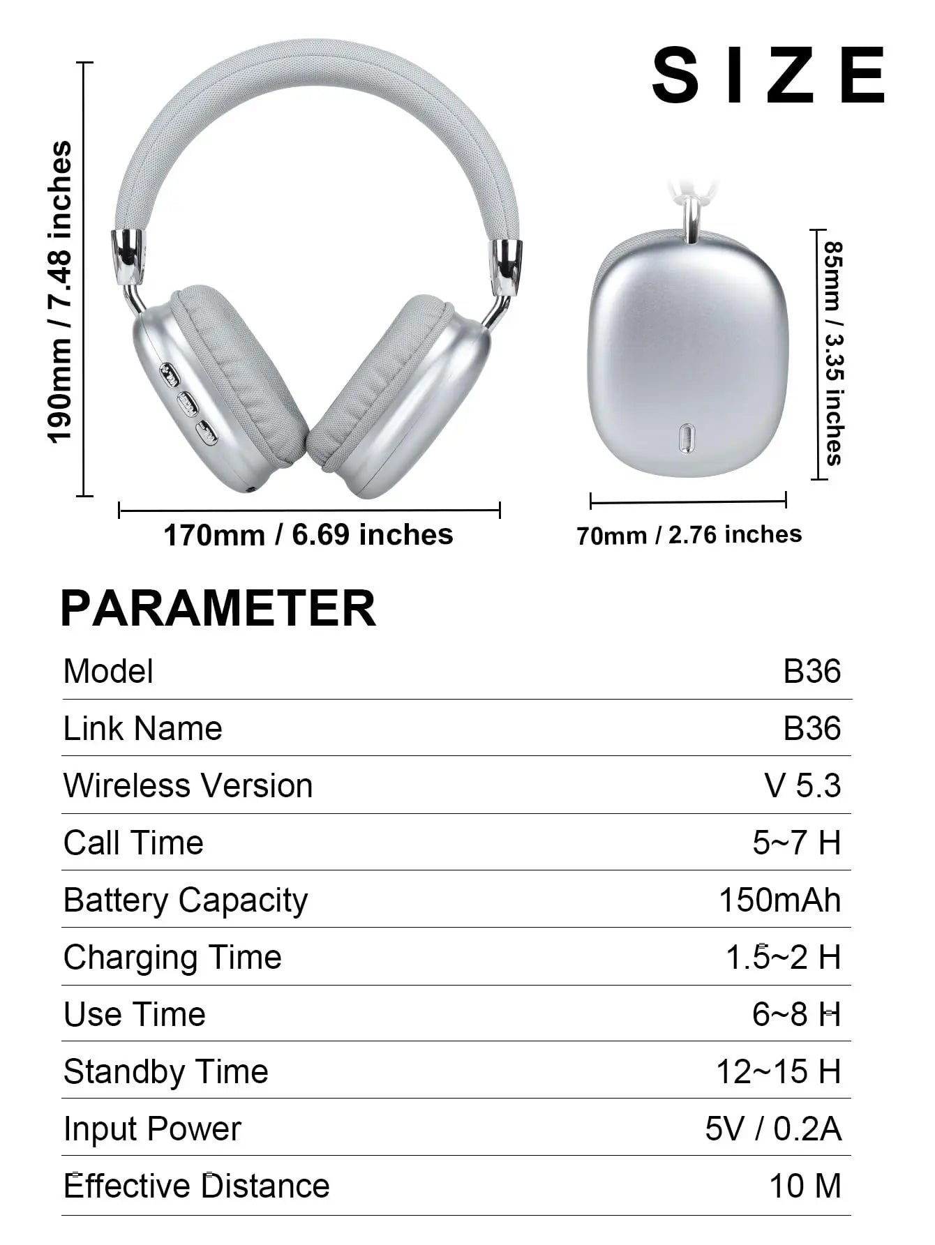 Wireless Bluetooth 5.3 Over-Ear Headphones