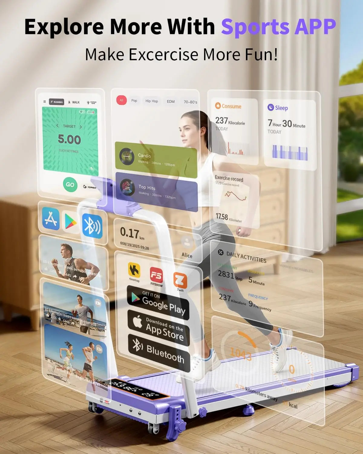 Folding Walking Pad /Dual Screen Display, 350lbs Capacity