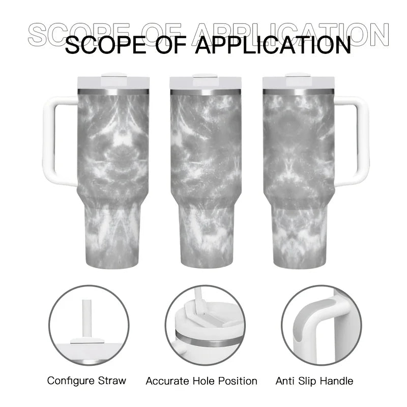 Gray Marble Texture Stainless Steel Tumbler with Handle
