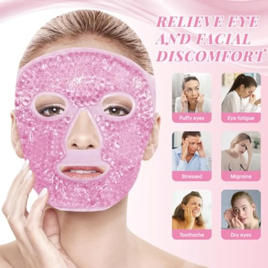 Ice Face Facial Jade Roller and Ice Face Mask Cold Cooling Gel Mask Gift Set for Women Aging Wrinkles Lifting Firming Puffy Eye