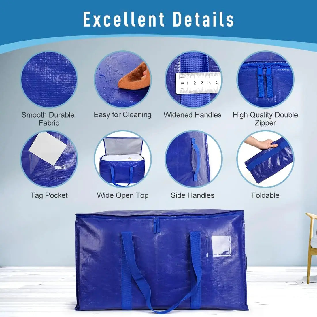 6 Pack Extra Large Moving Bags Heavy Duty with Zippers & Carrying Handles