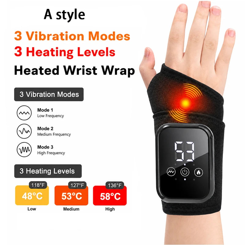 Wrist Massager with Heat Black Rechargeable Brace with 3 Vibration 3 Heat Levels for Office Home US Stock