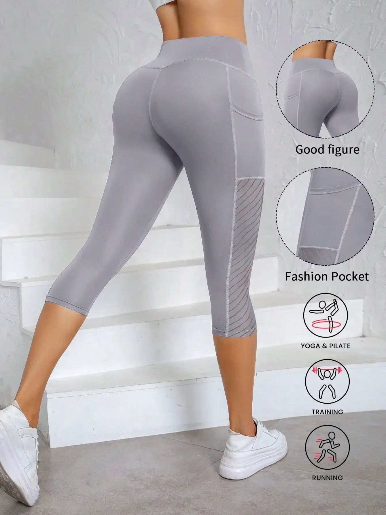 Women's High Waist Lifting Yoga Capri Pants With Pockets