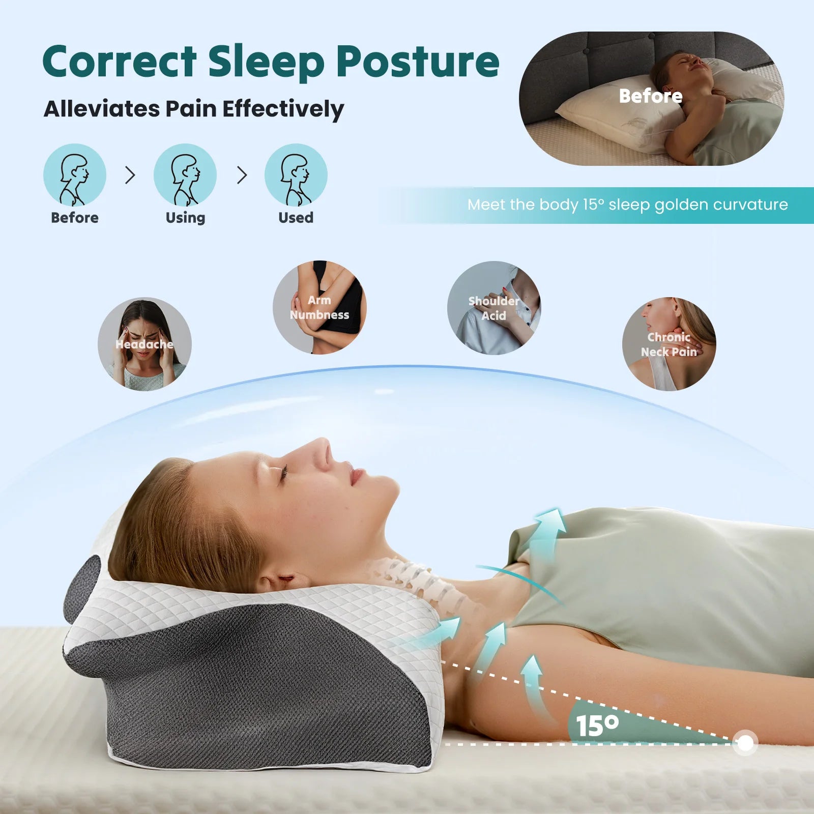 Ergonomic Cervical Neck Pillow Memory Foam
