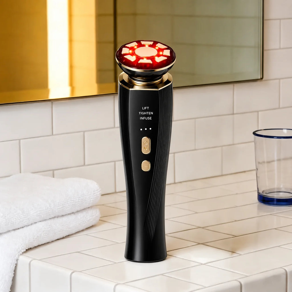 Three in one red light facial and neck beauty device,
