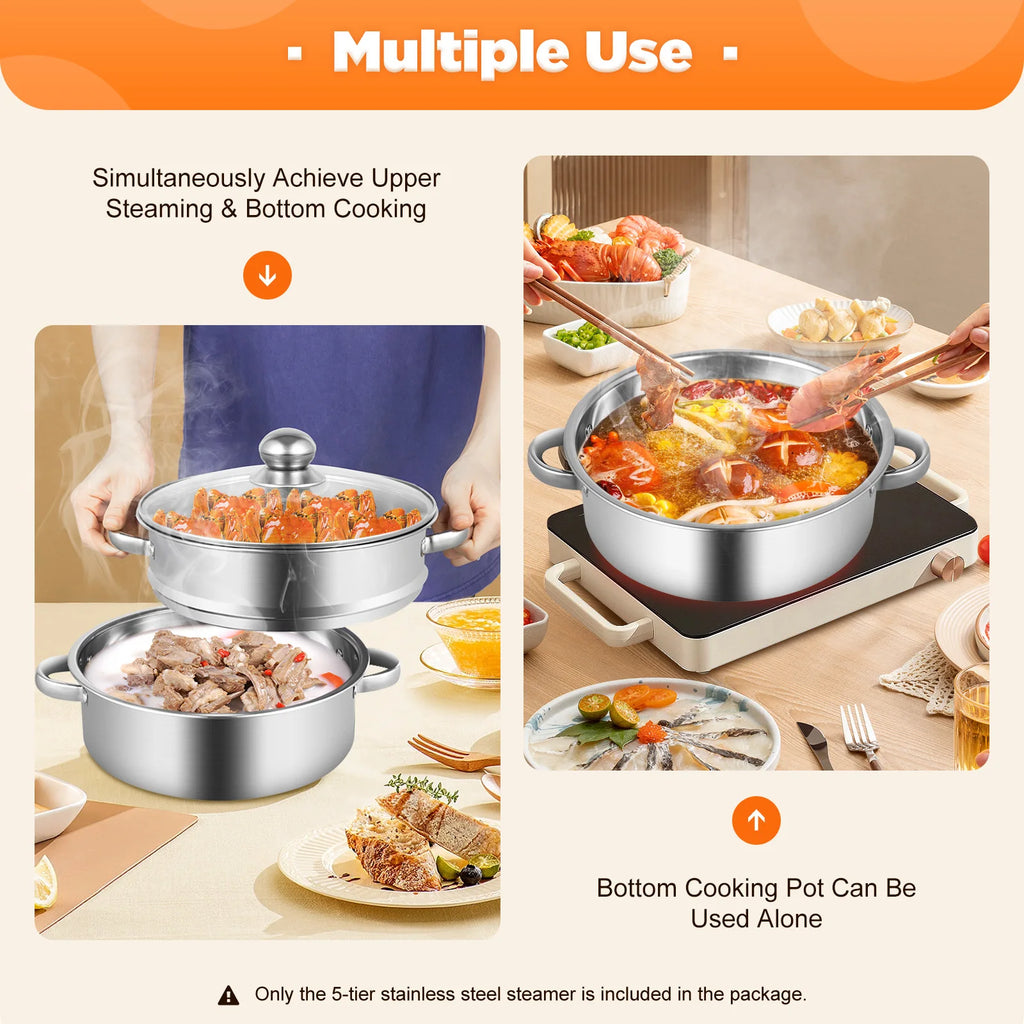 5-Tier Stainless Steel Food Steamer Cookware with Lid