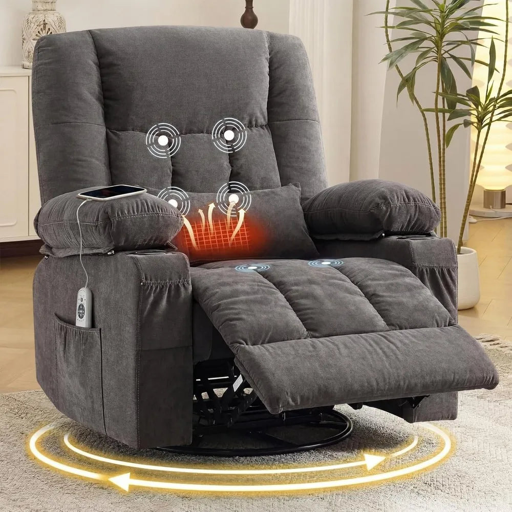 Ergonomic Swivel Rocker Recliner with Massage and Heat for Living Room