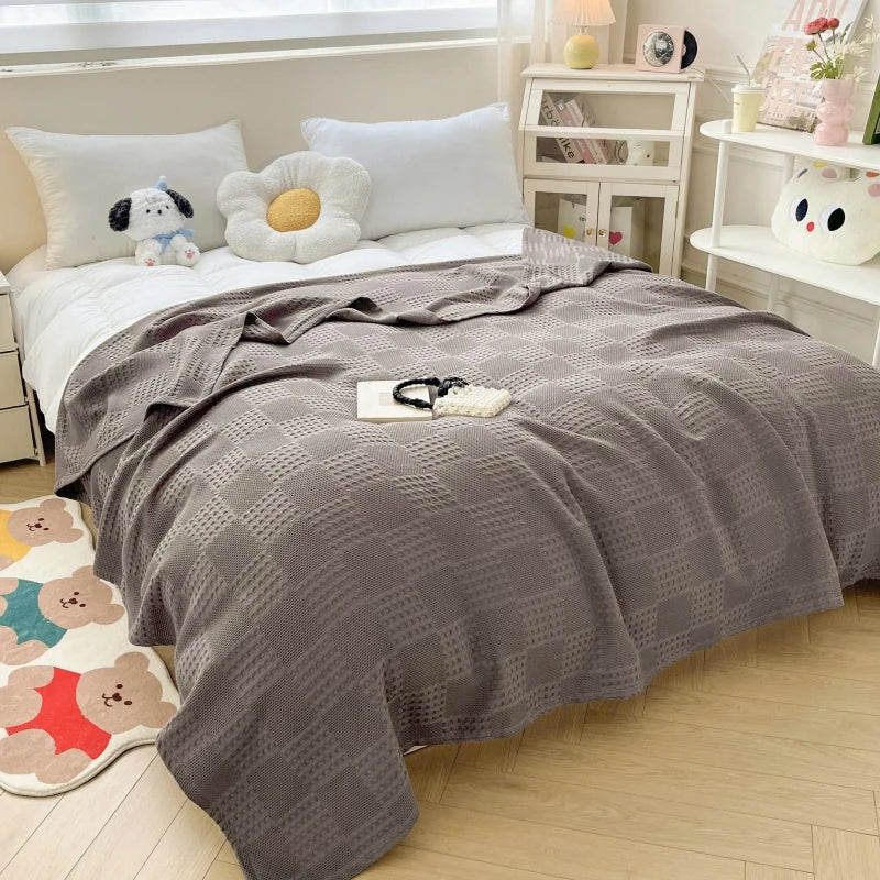 100% Cotton Throw  Breathable Waffle Blanket