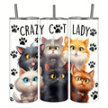 20oz Stainless Steel Cat Tumbler with Lid and Straw