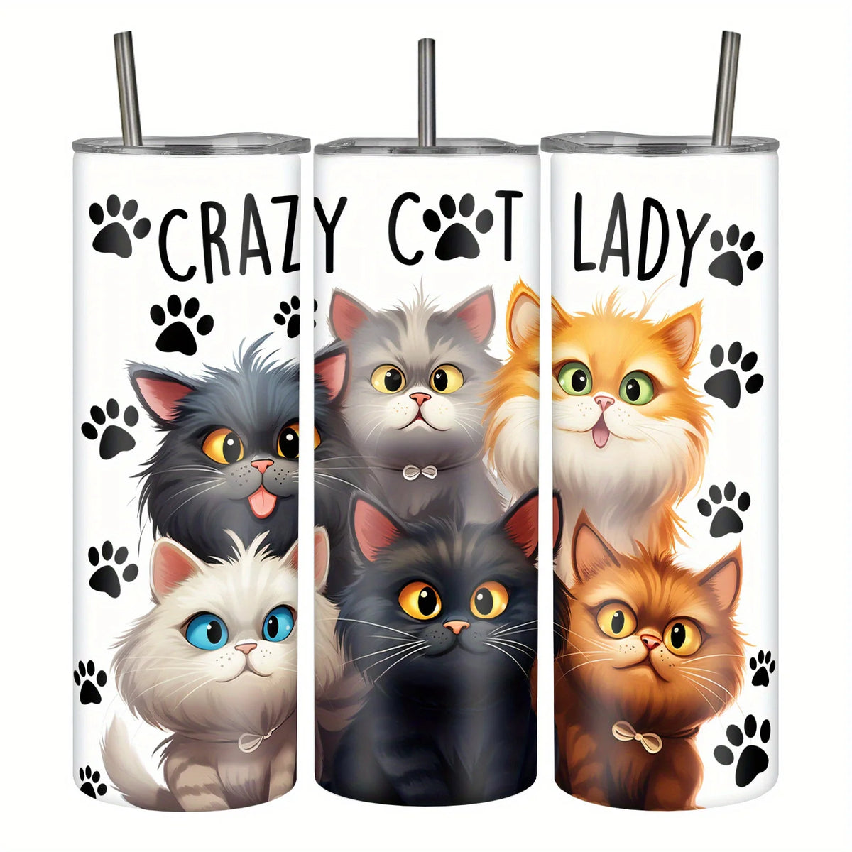 20oz Stainless Steel Cat Tumbler with Lid and Straw