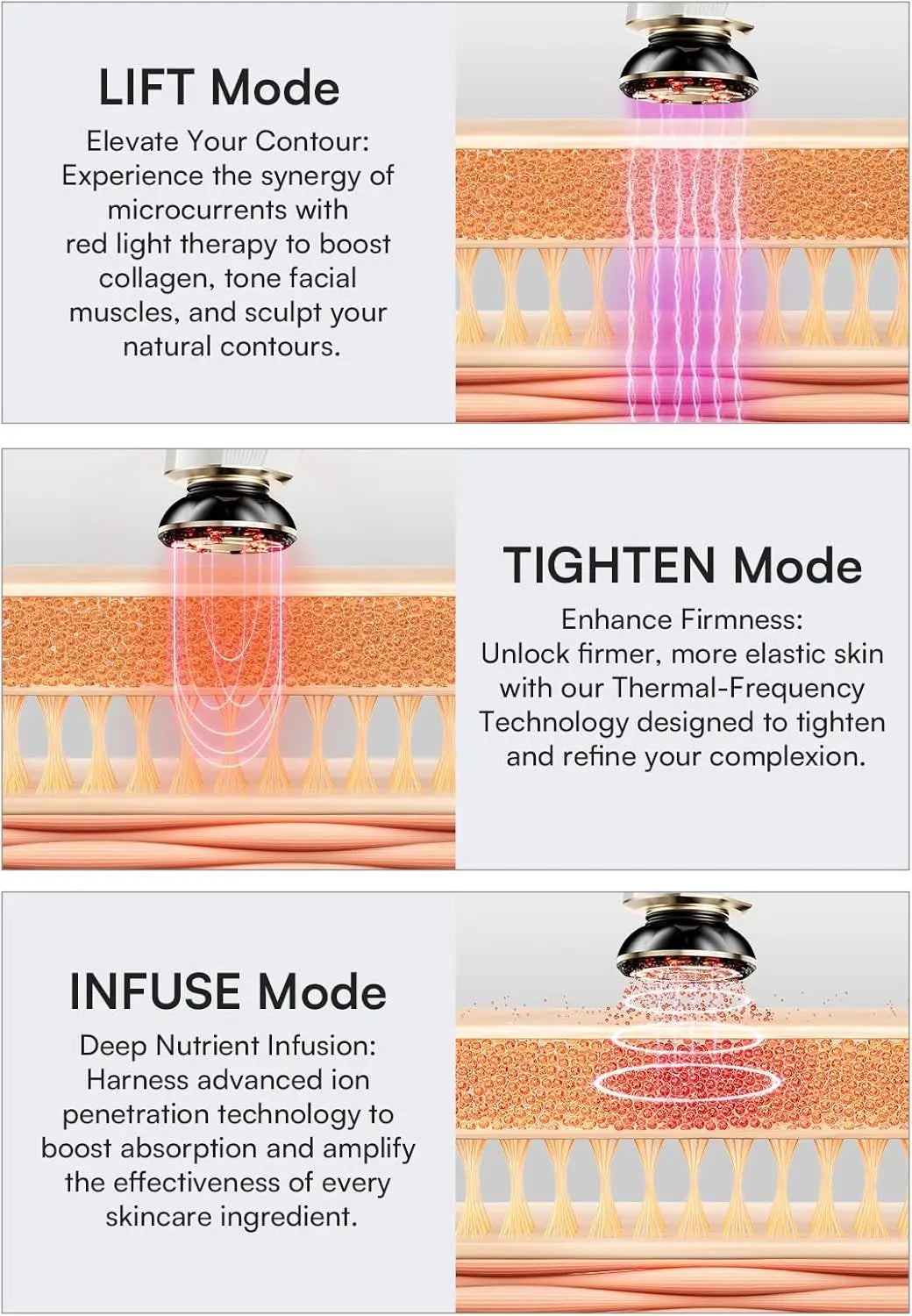 Three in one red light facial and neck beauty device,