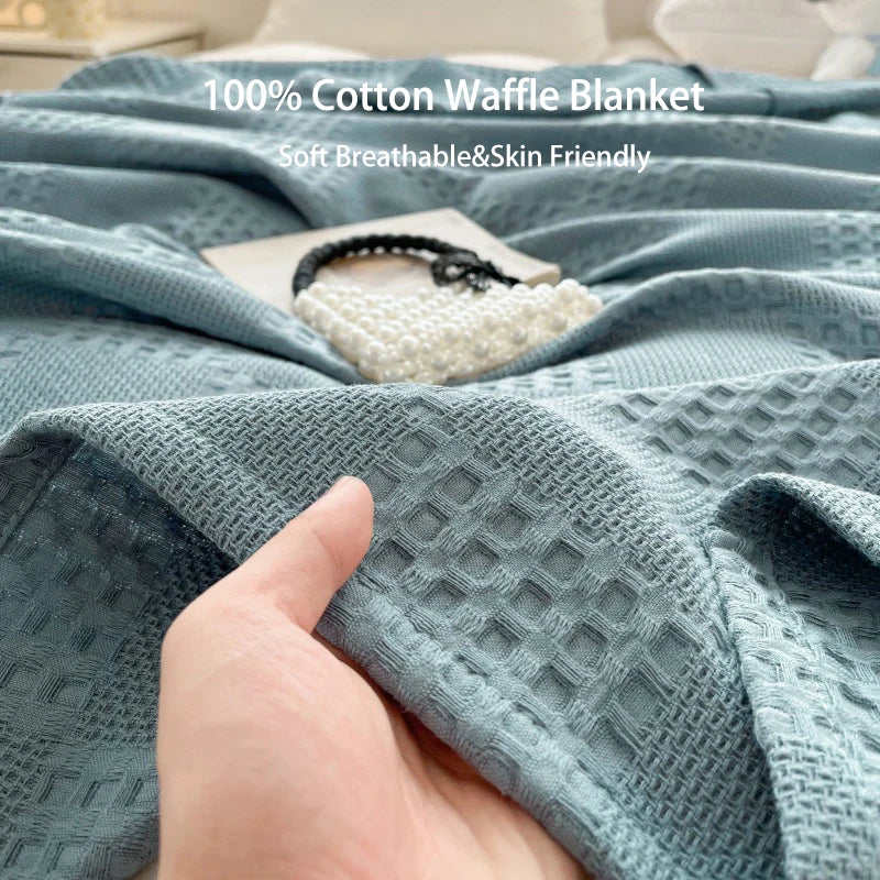100% Cotton Throw  Breathable Waffle Blanket