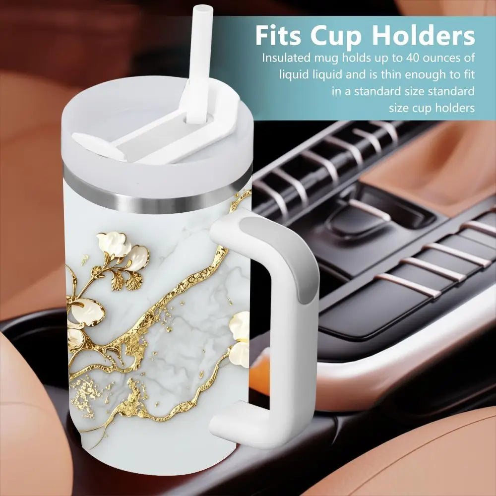 40Oz Insulated Tumbler with Handle And Straw,