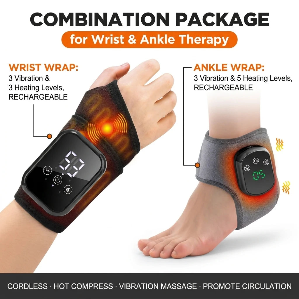 Wrist Massager with Heat Black Rechargeable Brace with 3 Vibration 3 Heat Levels for Office Home US Stock