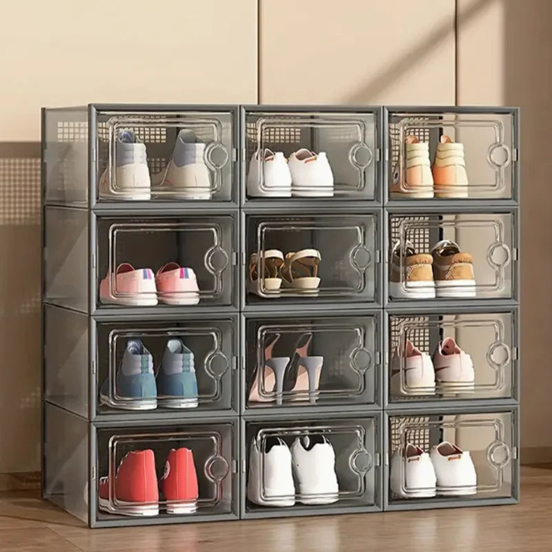 12-Pack Transparent Plastic Stackable Shoe Storage Boxes f