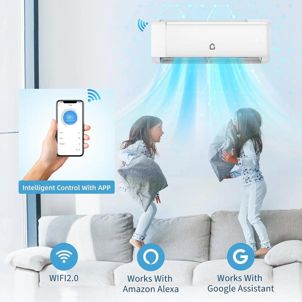 9000 BTU Mini Split AC w/Remote Control19 SEER2 Cools Up to 450 Sq. Ft,230 V Ductless Inverter Mini Split System w/0.75 Ton Heat Pump Pre-Charged & Installation Kit, Ultra-Quiet