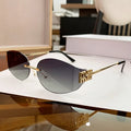 Rimless Oval Sunglasses Women UV400 Oversized Gradient  Lenses Metal Frame