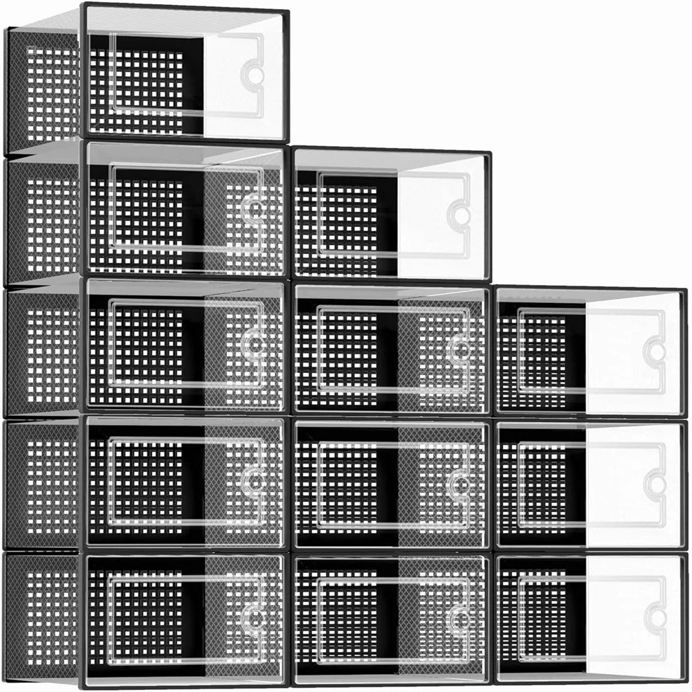 12-Pack Transparent Plastic Stackable Shoe Storage Boxes f