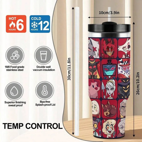 40oz  Hazbin Hotel Insulated Tumbler With Handle And Straw Lid
