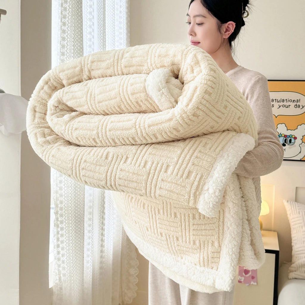 Throw Blanket, Double-Layer Vertical And Horizontal Striped Blanket,