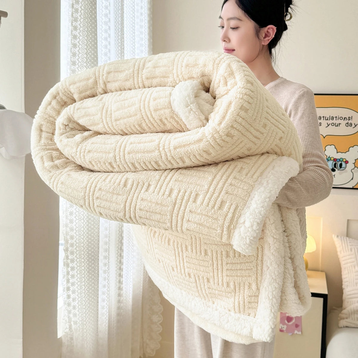 Throw Blanket, Double-Layer Vertical And Horizontal Striped Blanket,