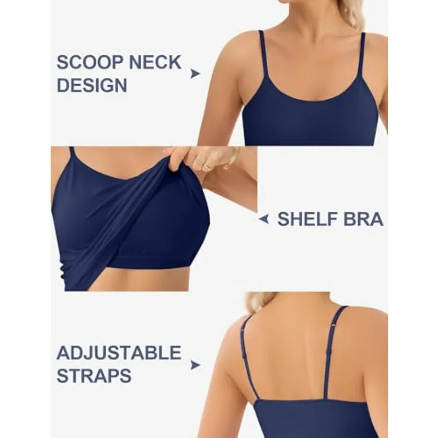 5 Pack Cotton Tank Tops with Built in Bras for Women
