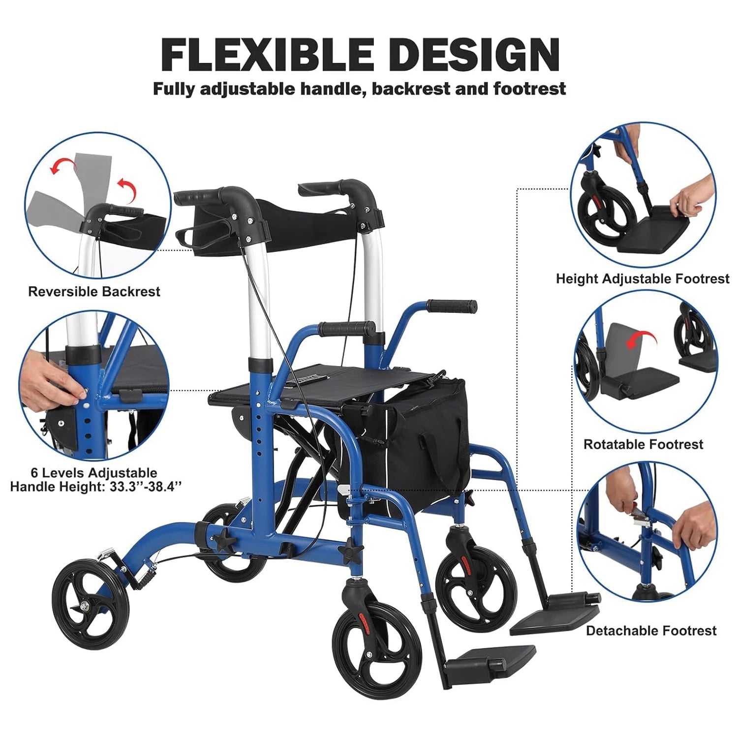 All Terrain Walkers, Foldable Aluminum Walkers Adjustable Height