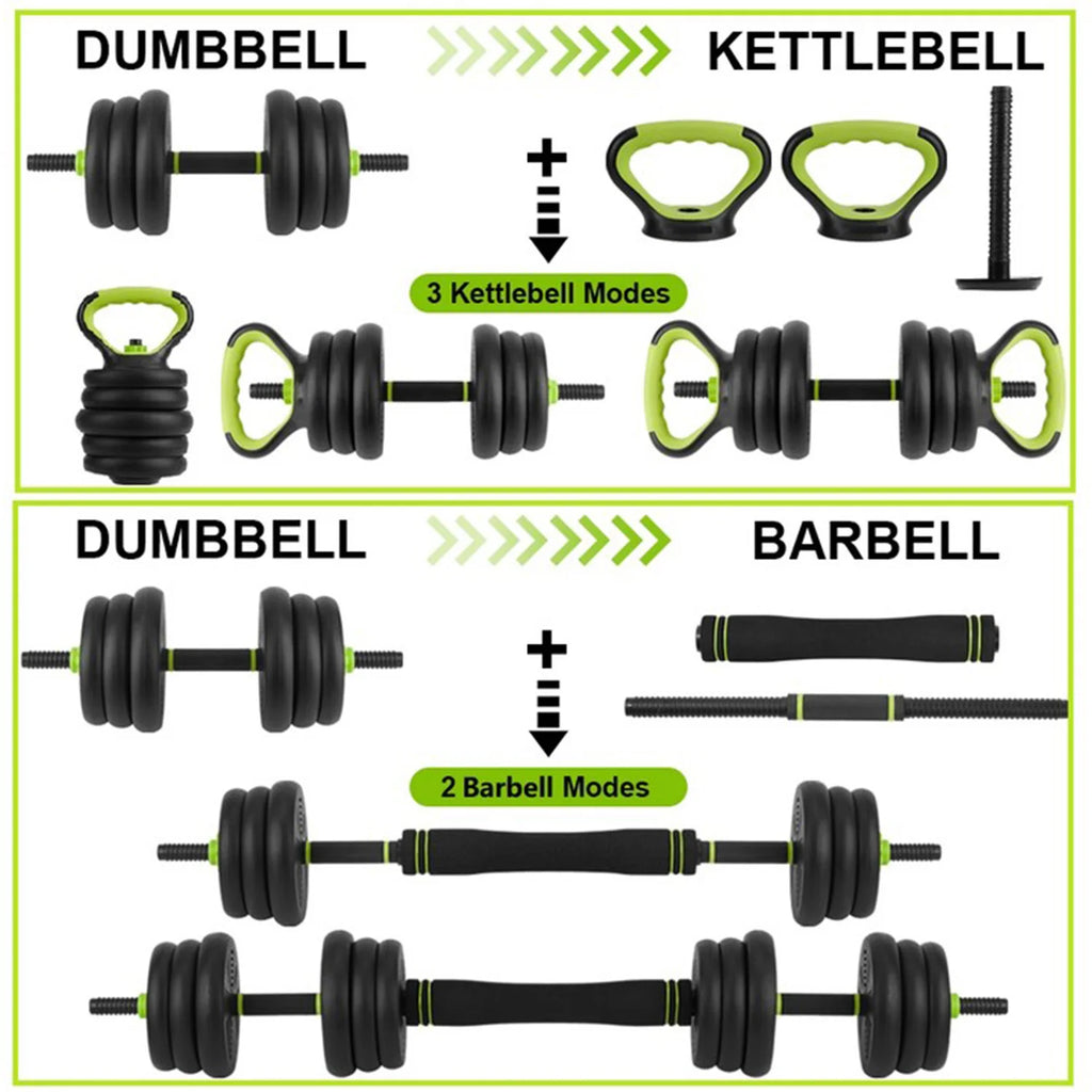Adjustable Dumbbell Set 44 LBS PVC Coated, 4-in-1 Polygon Iron & Sand Filled Weights with Hollow Iron Rod 50cm & 8 Connectors, Convertible to Barbell Kettlebell, Home Gym Equipment