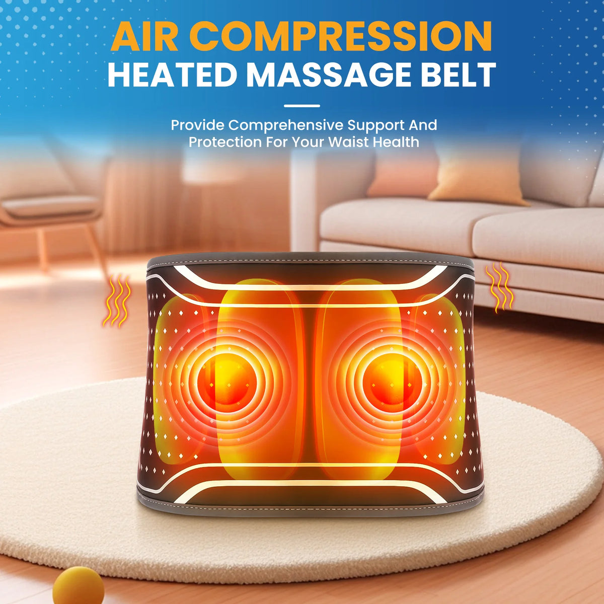 Cordless Heated Waist Massager with Vibration Compression Rechargeable Lumbar Support Belt Posture Adjuster for Men Women Gift