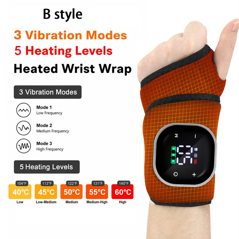 Wrist Massager with Heat Black Rechargeable Brace with 3 Vibration 3 Heat Levels for Office Home US Stock