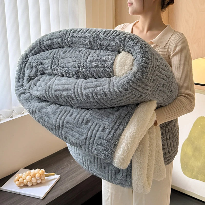 Throw Blanket, Double-Layer Vertical And Horizontal Striped Blanket,